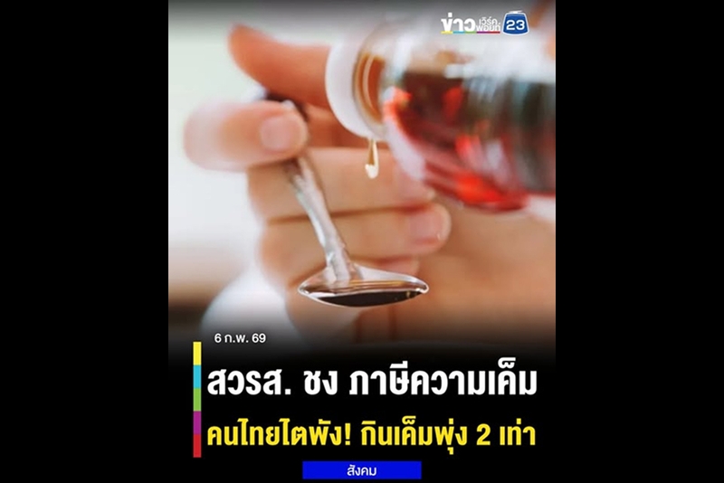 ข่าวเวิร์คพอยท์ 23 วิกฤตคนไทยกินโซเดียมเกินเกณฑ์เกือบ 2 เท่า! สวรส. ชงข้อเสนอเข้าอนุฯ นโยบายระดับชาติ คุมเข้มอาหาร-กำหนดเกณฑ์มาตรฐานปริมาณโซเดียม-ภาษีความเค็ม พร้อมชูโมเดลโภชนาการ เน้นอาหารจากพืช-โซเดียมต่ำ ฟื้นฟูผู้ป่วยปลูกถ่ายไต