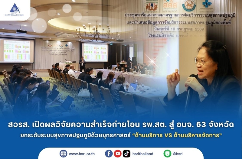 สวรส. เปิดผลวิจัยความสำเร็จถ่ายโอน รพ.สต. สู่ อบจ. 63 จังหวัด ยกระดับระบบสุขภาพปฐมภูมิด้วยยุทธศาสตร์ “ด้านบริการ VS ด้านบริหารจัดการ”